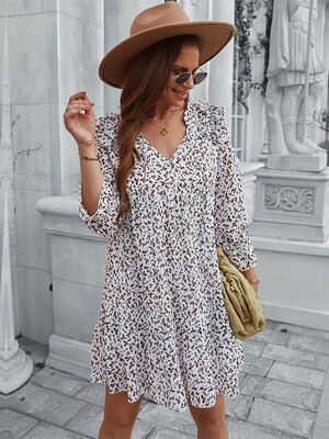 Printed Dress Flowy Sexy A-Line Skirt印花连衣裙飘逸性感A字裙