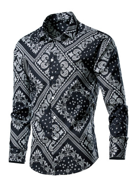 Slim fit collar floral long sleeved shirt修身翻领碎花长袖T恤