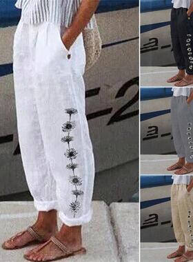 Printed Casual Elastic Waist Track Pants印花休闲弹力腰运动裤