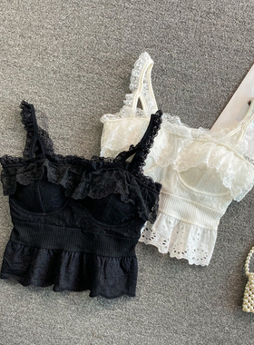 Fungus edge lace edge hollow suspender木耳边蕾丝边镂空小吊带