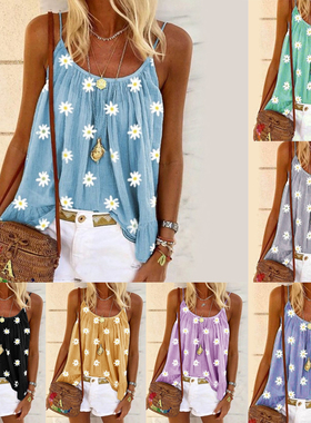 Printed Loose Casual Versatile Sling印花宽松休闲百搭简约吊带