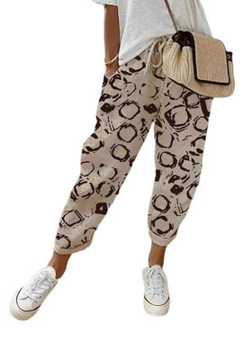 Printed casual loose women's pants印花条纹休闲宽松松紧长裤女