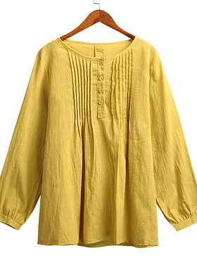 Solid Color Pleated Crew Neck Loose Shirt纯色百褶圆领衬衣 女