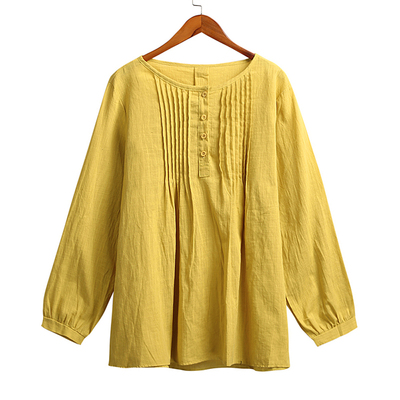 Solid Color Pleated Crew Neck Loose Shirt纯色百褶圆领衬衣 女