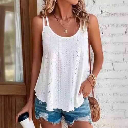 Round neck solid  hollow shoulder strap 圆领纯色镂空双肩吊带