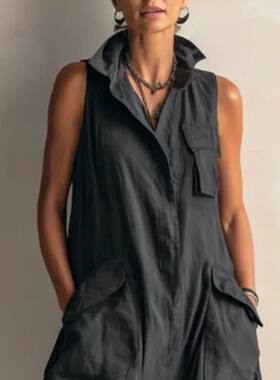 纯色无袖工装阔腿连体裤 Sleeveless workwear wide leg jumpsuit