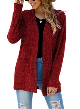 Buttonless long-sleeved casual pock cardigan长袖休闲口袋开衫