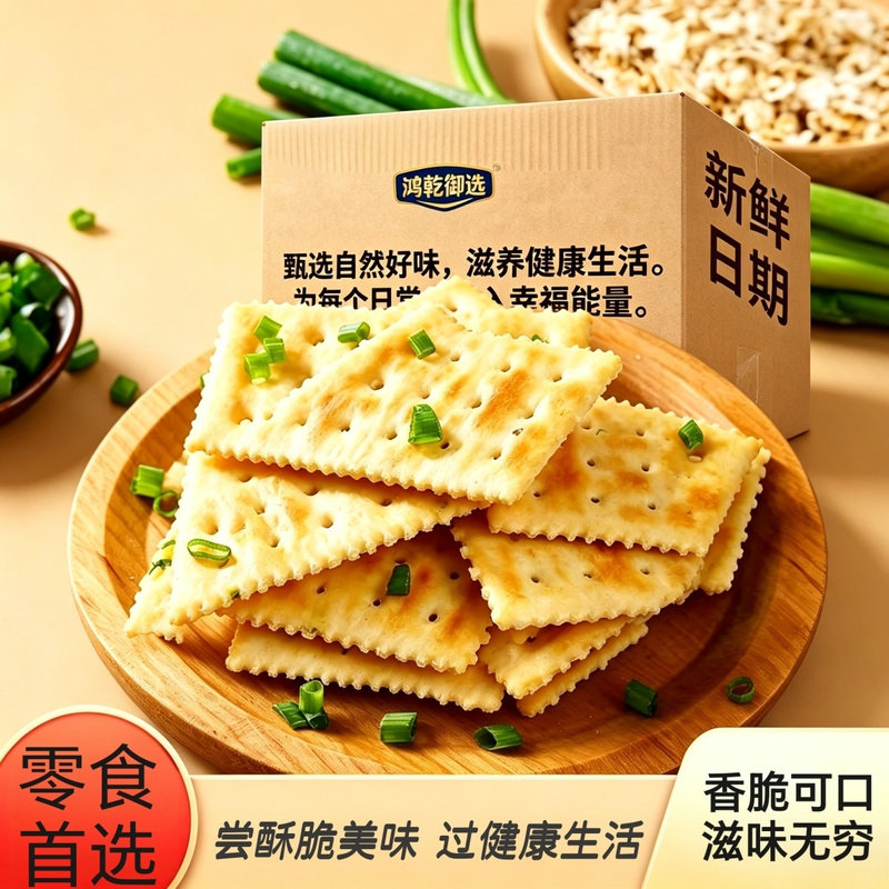 无蔗糖酥脆薄脆香葱苏打饼干小零食营养早餐整箱咸味咸香葱香批发