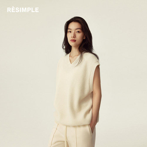 RESIMPLE简单点针织背心女宽松无袖上衣男百搭纯色毛衣秋冬1166