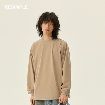 RESIMPLE简单点长袖T恤男圆领百搭极简撞色上衣女0586
