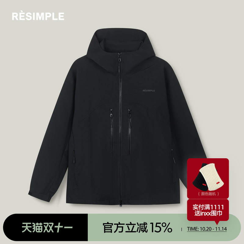 RESIMPLE简单点夹克男基础款黑色外套宽松高领连帽款上衣秋冬1209