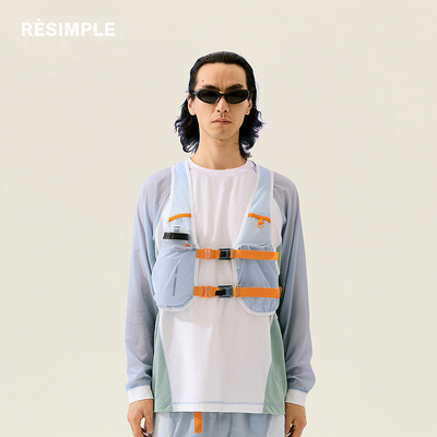 RESIMPLE简单点长袖男宽松撞色拼接t恤女抽绳上衣户外系列0709