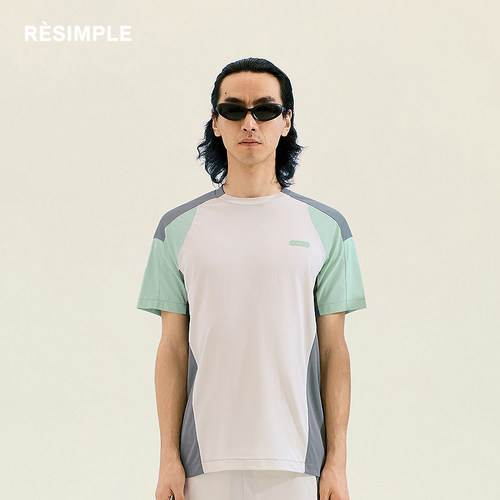 RESIMPLE简单点短袖t恤女圆领拼接撞色半袖宽松潮牌背心夏季0710