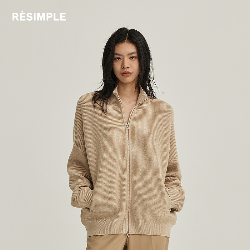 RESIMPLE简单点针织衫女宽松立领拉链毛衣男松弛感上衣春季0726