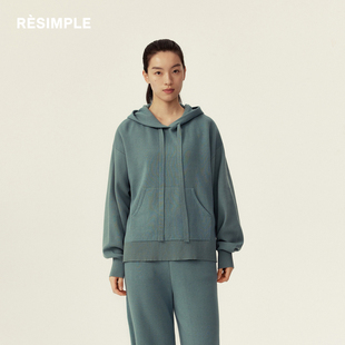 女连帽抽绳宽松蓝色毛衣百搭高级感0973女装 RESIMPLE简单点针织衫