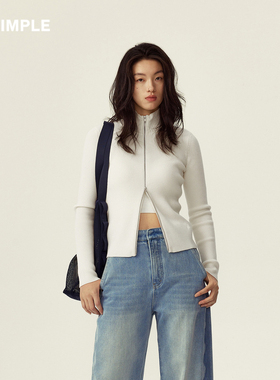 RESIMPLE简单点针织衫女立领拉链白色毛衣基础款百搭内搭1184女装