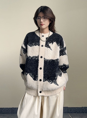 ZC撞色针织衫学院风百搭毛衣男女重磅宽松休闲开衫外套秋冬情侣款