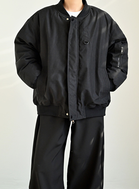 ZCBEAR美式复古麂皮棒球领羽绒服男冬季飞行羽绒夹克休闲保暖外套