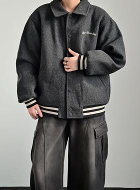 ZCBEAR美式复古学院风翻领棒球服棉服男女秋冬宽松休闲百搭棉衣潮