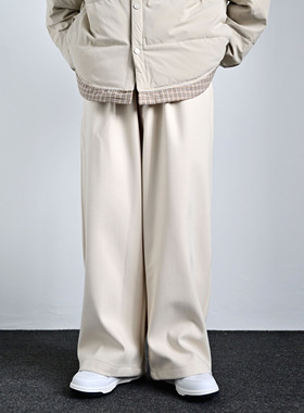 ZCBEAR复古少年感呢料垂感加厚休闲裤男冬季宽松百搭通勤直筒长裤