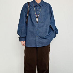 ZC原创美式复古水洗牛仔纯色衬衫男女宽松休闲百搭长袖衬衣外套潮