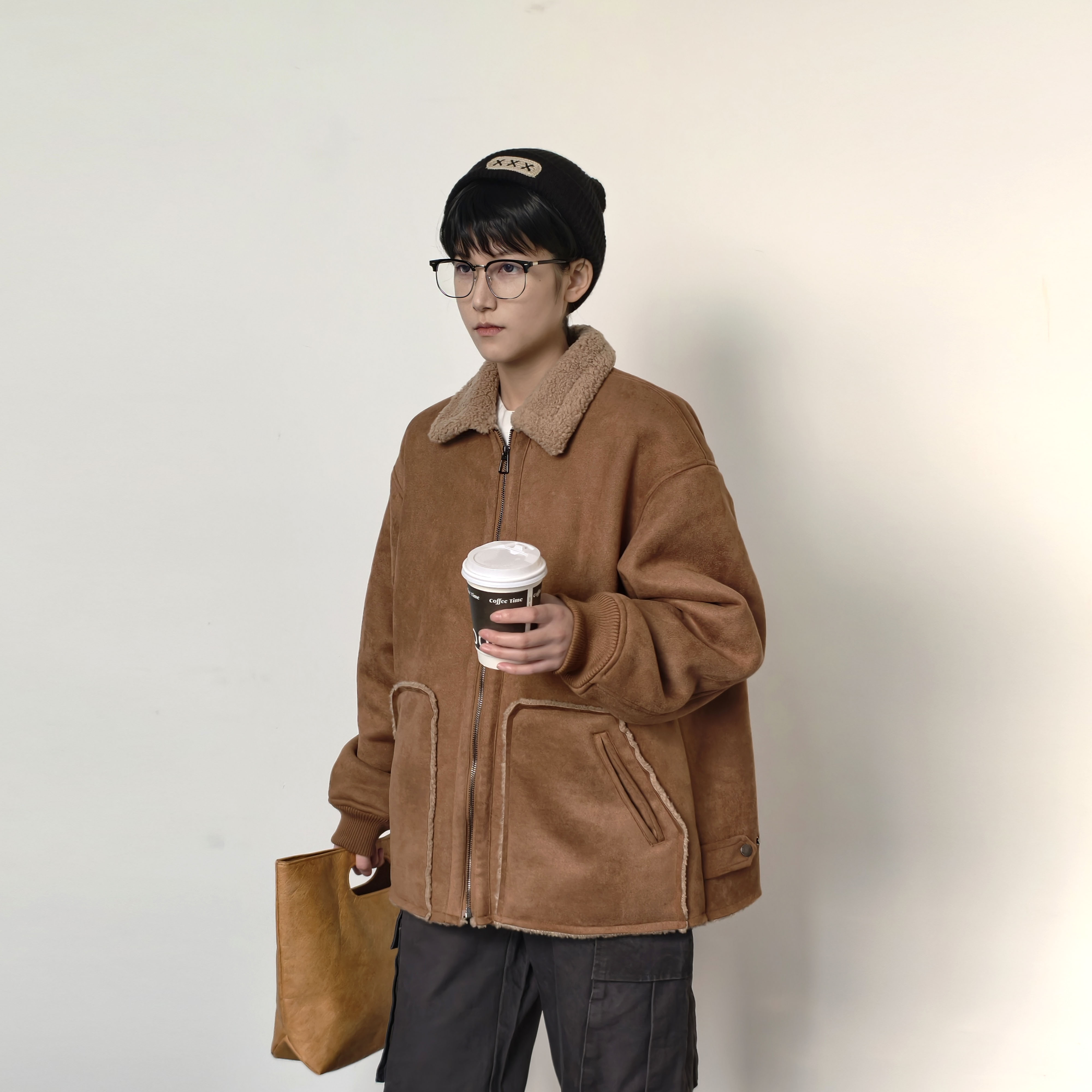 美式复古麂皮绒羊羔绒棉服