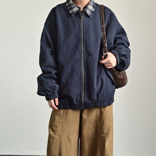 ZC原创美式复古格子拼接假两件夹克男女宽松休闲百搭情侣外套上衣