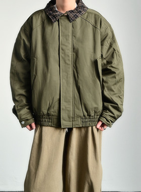 ZCBEAR美式复古假两件拼接翻领夹克棉服男女冬款宽松休闲百搭棉衣