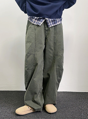 ZC美式复古设计感小众廓形弯刀工装裤男夏季潮牌宽松休闲阔腿裤潮