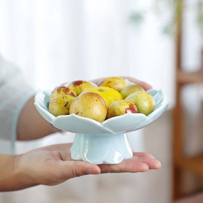 沥水托盘可沥水陶瓷高脚莲花果盘创意干果盘水果碟中式托盘茶点盘,餐饮具,餐用托盘,淘宝优惠券,粉丝福利购,淘宝优惠卷