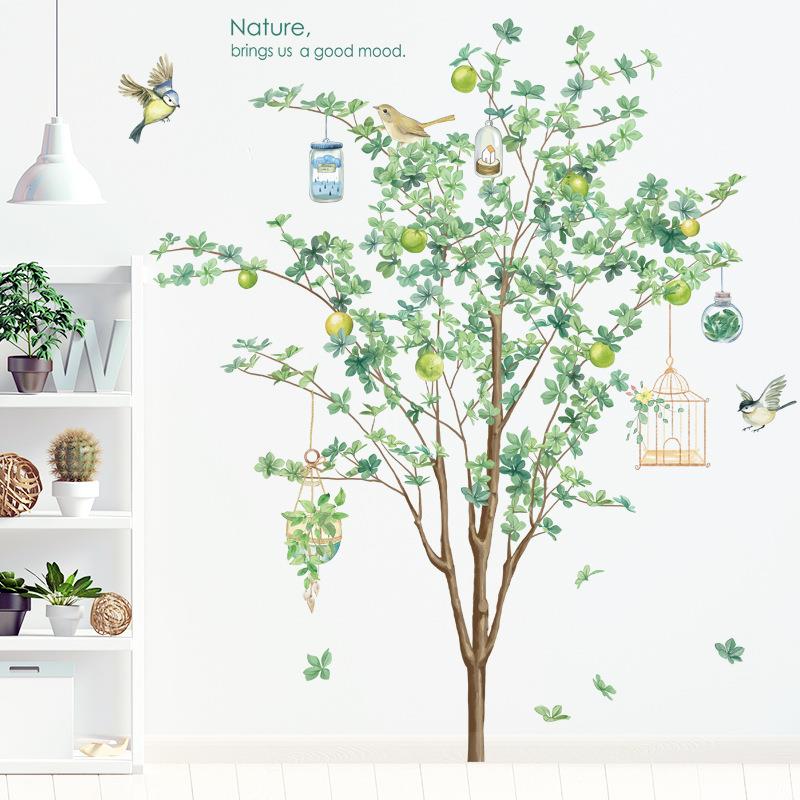儿童房装饰画北欧植物墙贴大树背景贴画客厅沙发装饰自粘贴纸绿色图片