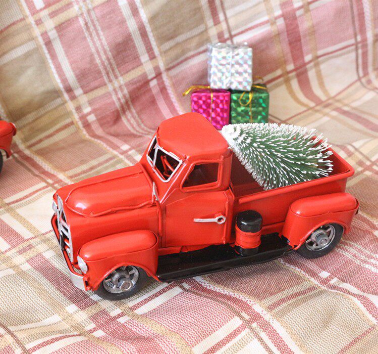 红色 古董老爷车卡车 道具模型 铁艺装饰工艺品摆件摆设 家居饰品