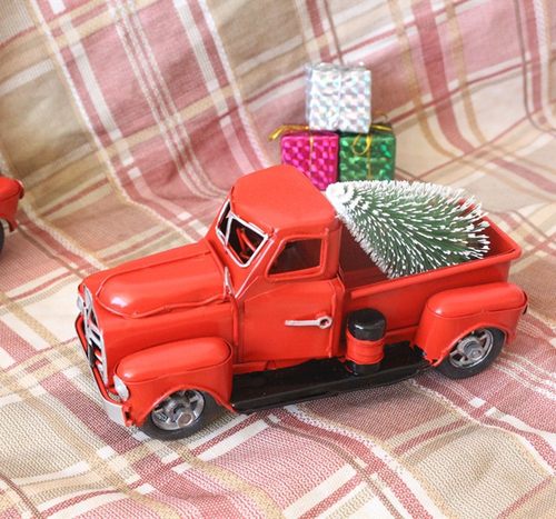 红色古董老爷车卡道具模型铁艺装