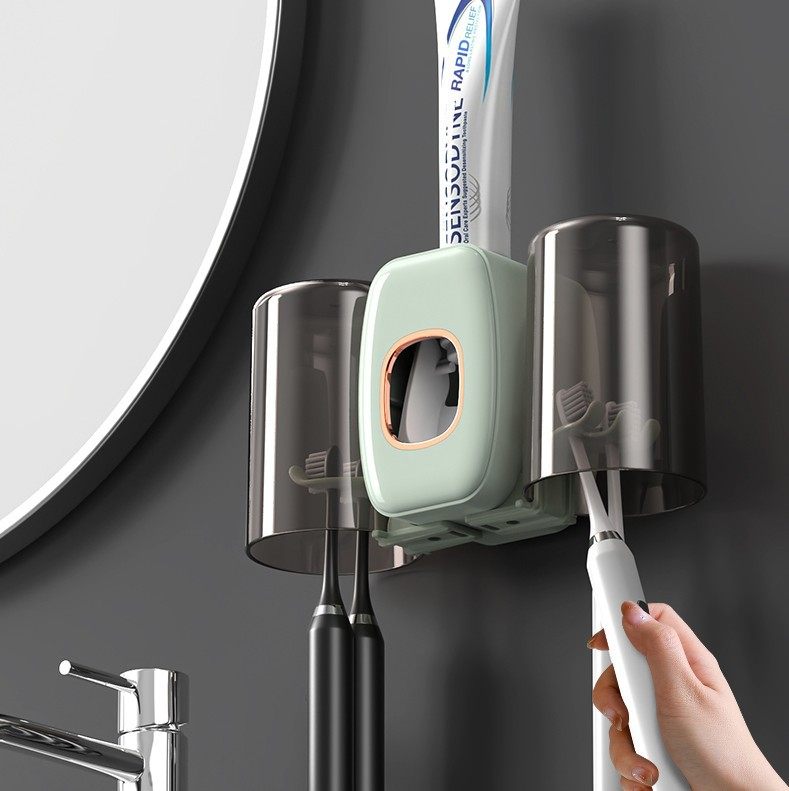 自动挤牙膏器神器免打孔壁挂式带两漱口杯牙刷架套装浴室洗漱置物