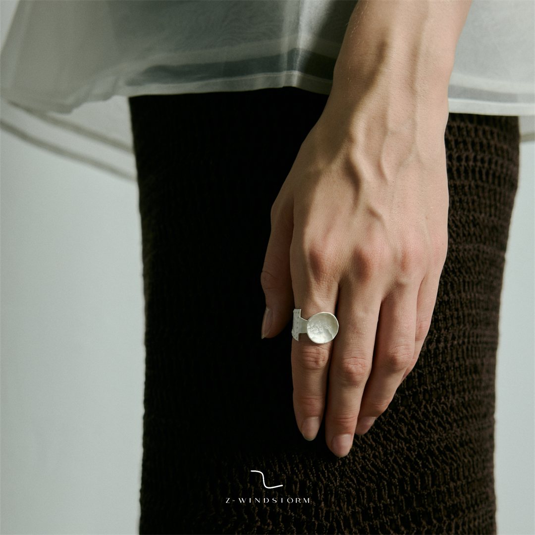 925银大圆勺烧白戒指/耳环