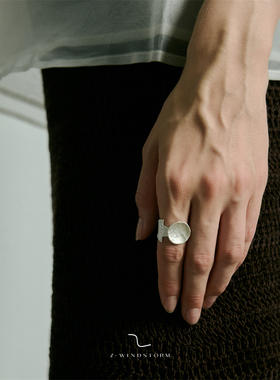 Z-WINDSTORM 大圆勺烧白戒指/耳环 原创小众设计手工银饰 寻物