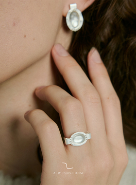 Z-WINDSTORM 双耳圆勺烧白细圈戒指 原创小众设计手工纯银 寻物