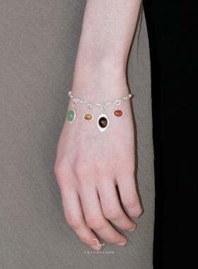 ZWINDSTORM 可拆卸宝石吊坠手链 原创小众设计烧白银手链女款礼物