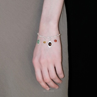 ZWINDSTORM 可拆卸宝石吊坠手链 原创小众设计烧白银手链女款礼物