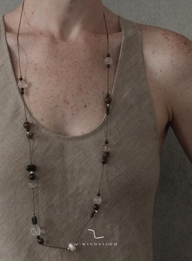 Z-WINDSTORM 材质碰撞编织项链原创小众水晶串珠抽绳链空间的温度
