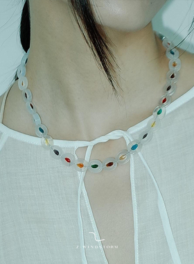 Z-WINDSTORM 白水玛瑙彩宝串珠项链原创小众天然石手工串珠链转运