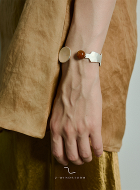 Z-WINDSTORM 小圆勺不规则烧白手镯 原创小众手工纯银镯礼物 寻物