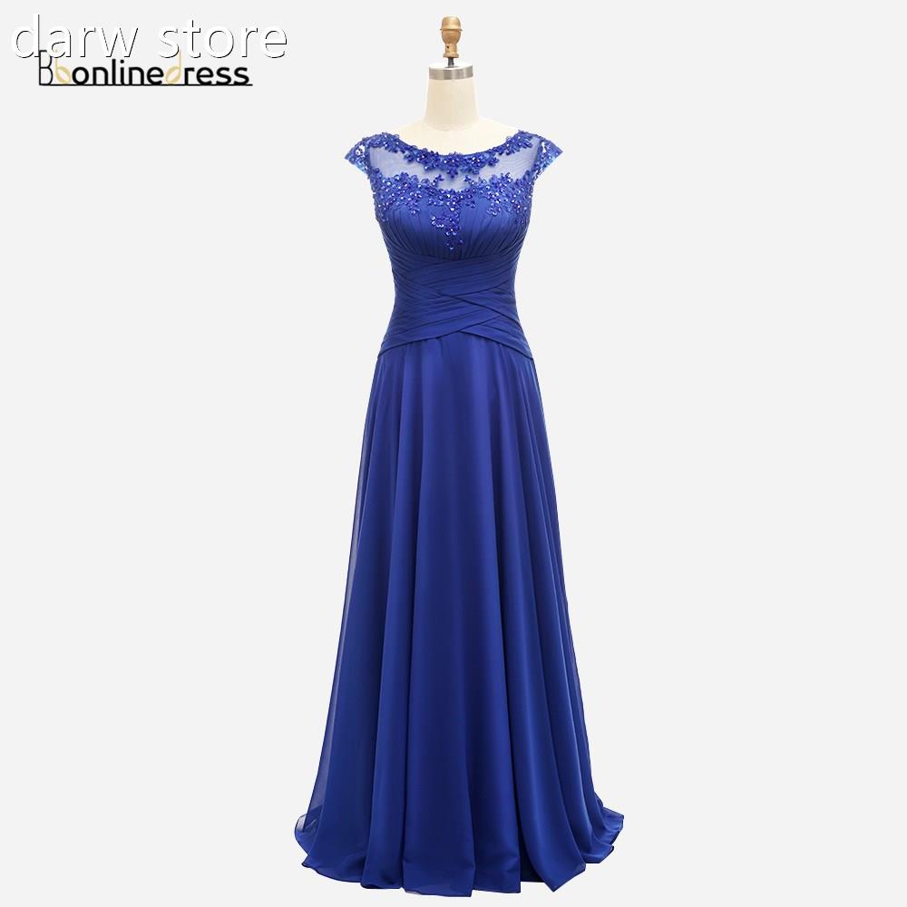 Bbonlindres Royal Blue Eveing Dres1s Lae Plseat Chnciffon A