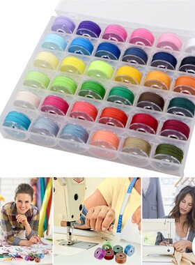 36X Sewing Machine Bobbins Thread Spools Case With Threads