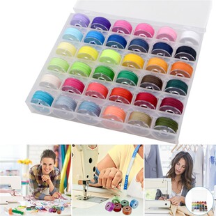 36X Sewing Machine Bobbins Thread Spools Case With Threads