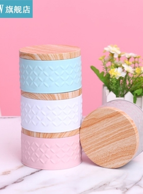 Round Empty Iron Box with Wood Grain Lid Candy Cookie Storag
