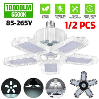 200W LED Garage Lights Foldable E27 Bulb 5 Adjustable Fan Bl