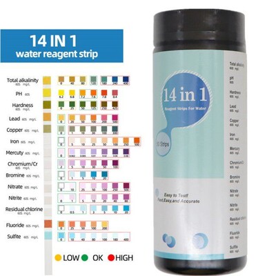 50pcs/bottle 14-in-1 Test Strips PH/Chlorine/Alkalinity/Brom