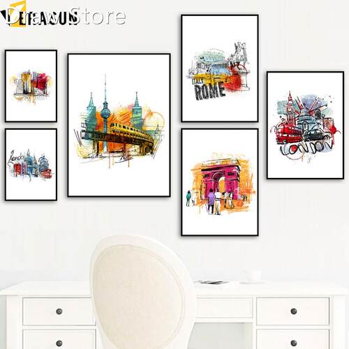 New York Paris Italy Rome London City Landscape Wall Art Ca