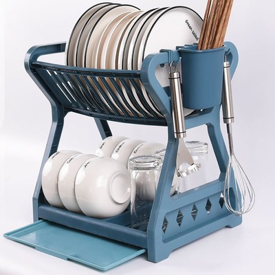 Kitchen Dish Bowl Cup Draining Storage Rack Double-layer Bas